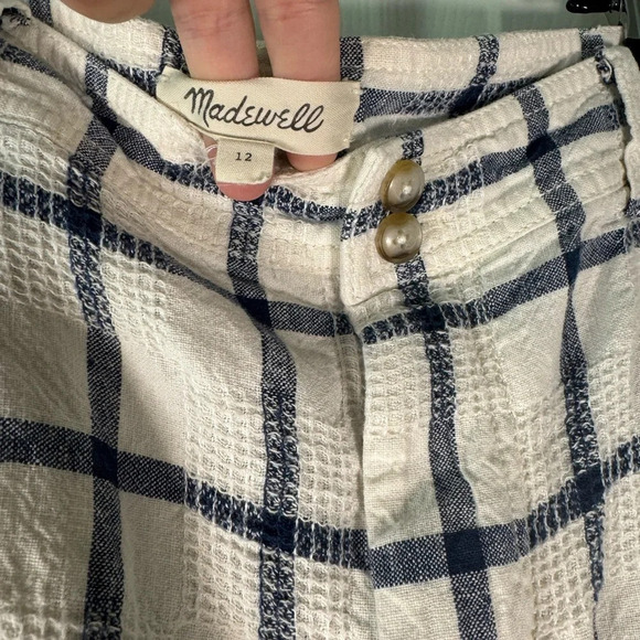 Madewell Linen-Cotton Pleated Mid-Length Shorts in Windowpane Size 12 - Picture 5 of 10
